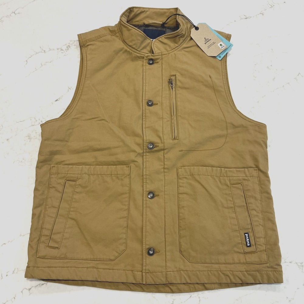 Prana NEW Large Trembly Canvas Vest Lined Button Organic Brown Gorpcore Hiking